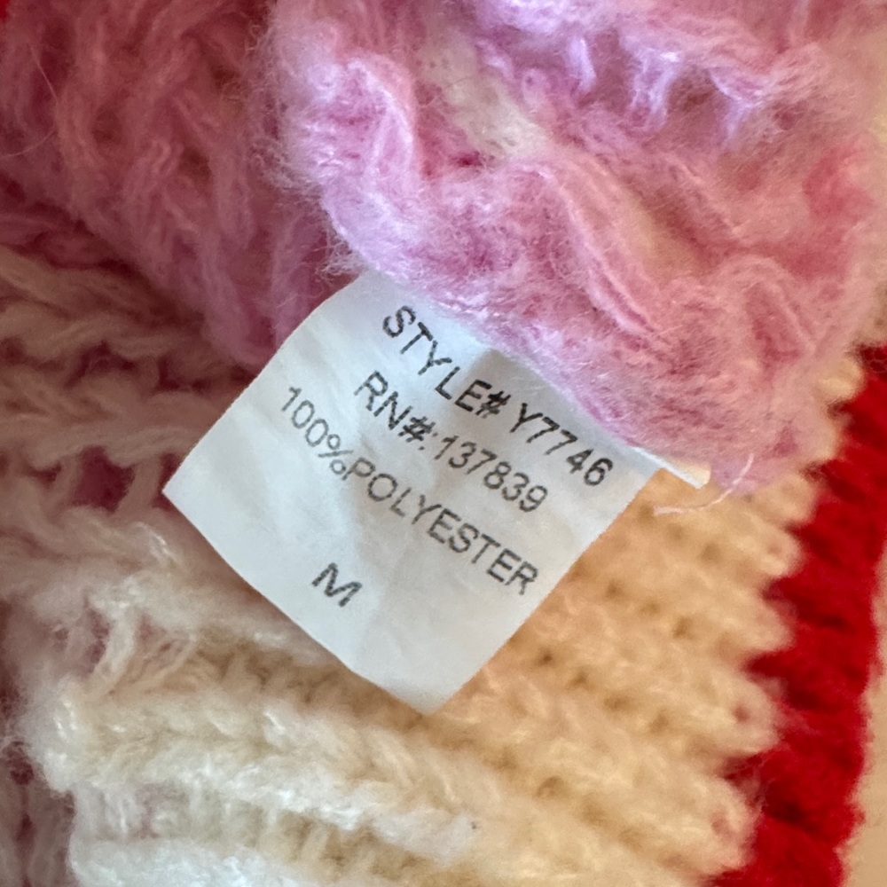 Luna Ivy Pink & White Crochet Checkered & Heart Sweater, Puff Sleeves, Cozy Soft - Picture 8 of 15